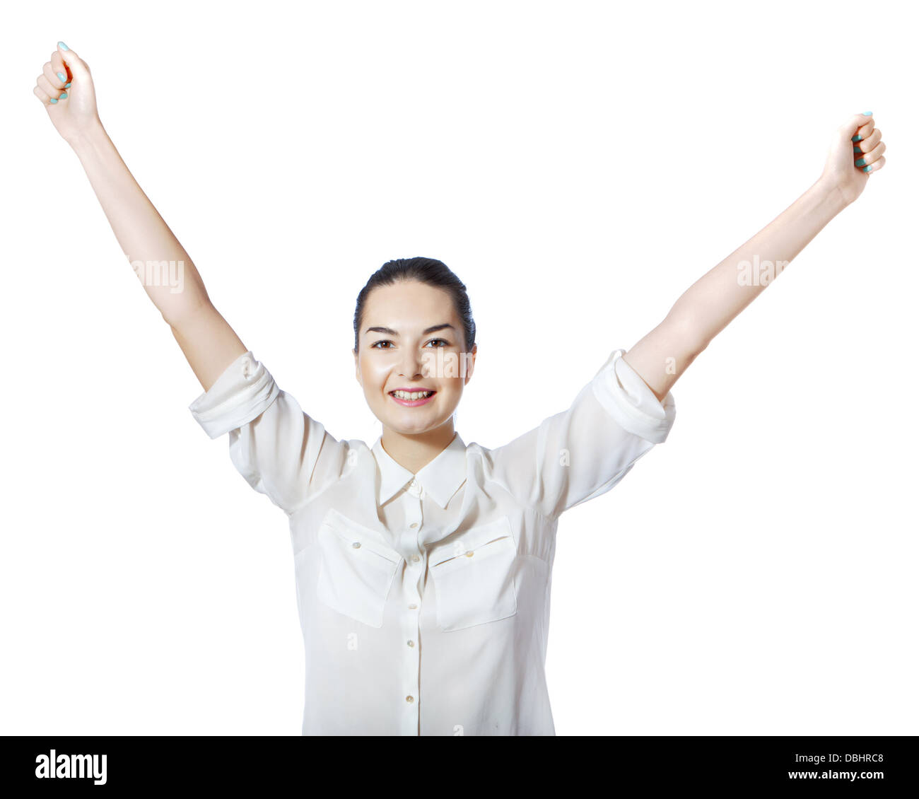 happy woman with raised arms Stock Photo - Alamy
