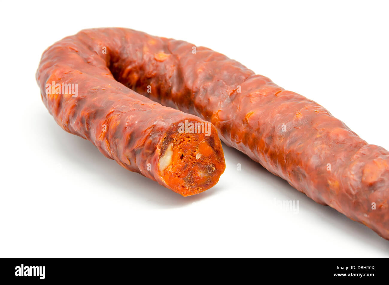 Pork red sausage on white background Stock Photo