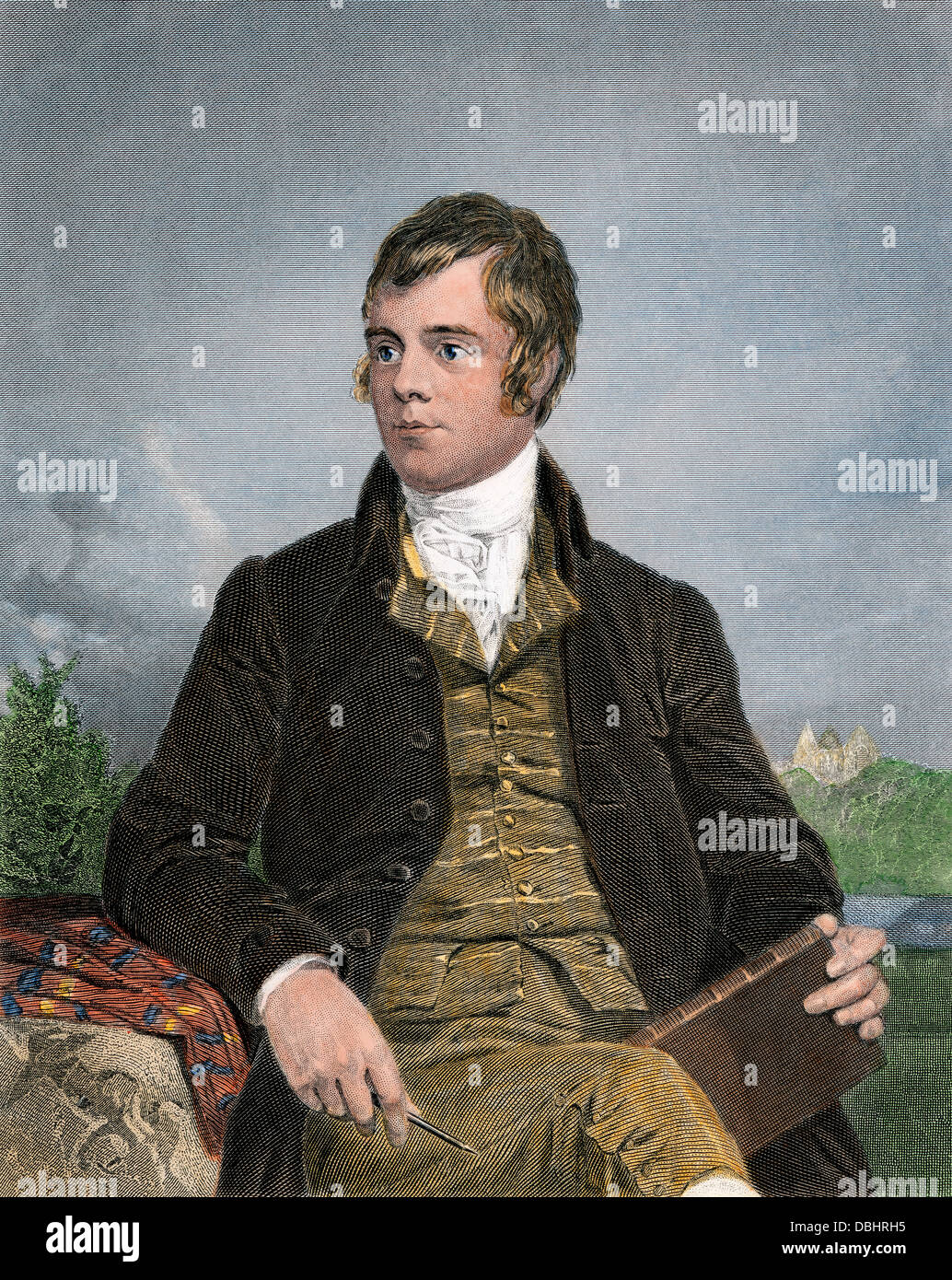 Scottish national poet Robert Burns. Hand-colored steel engraving Stock Photo