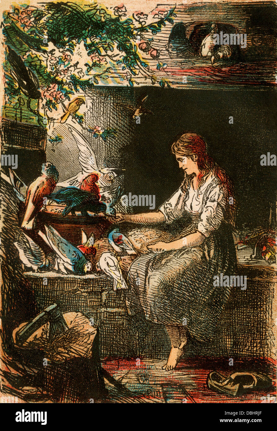 Cinderella, from a Berlin edition of Grimms' Fairy Tales, 1865. Color plate Stock Photo