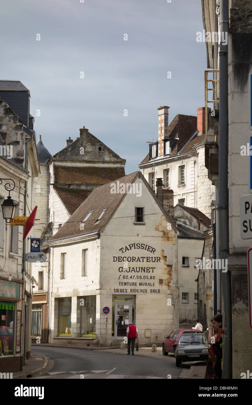 A view up one of the small streets in Loches Stock Photo