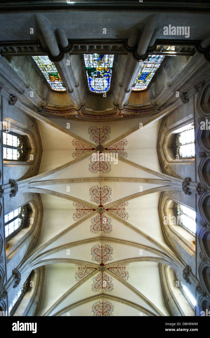 Fan vaulting of nave ceiling, Wells Cathedral, Somerset, England Stock Photo