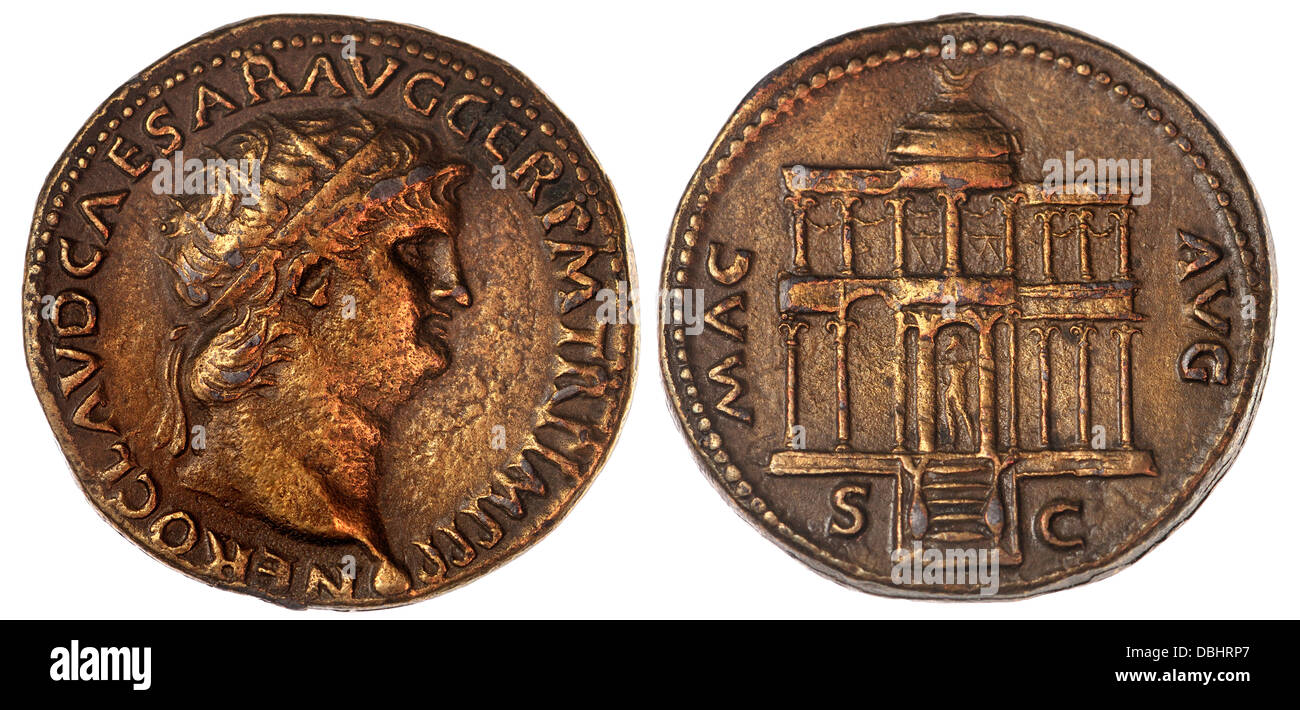 Nero AE Dupondius ancient Roman coin (replica - 'WRL' mark digitally removed)) Stock Photo