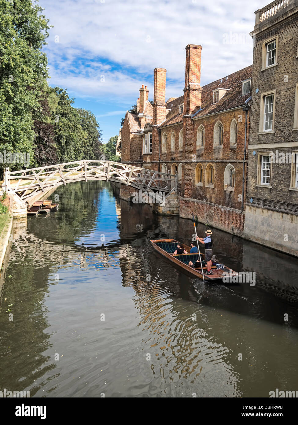 Punts lined up on river in Cambridge England Stock Photo