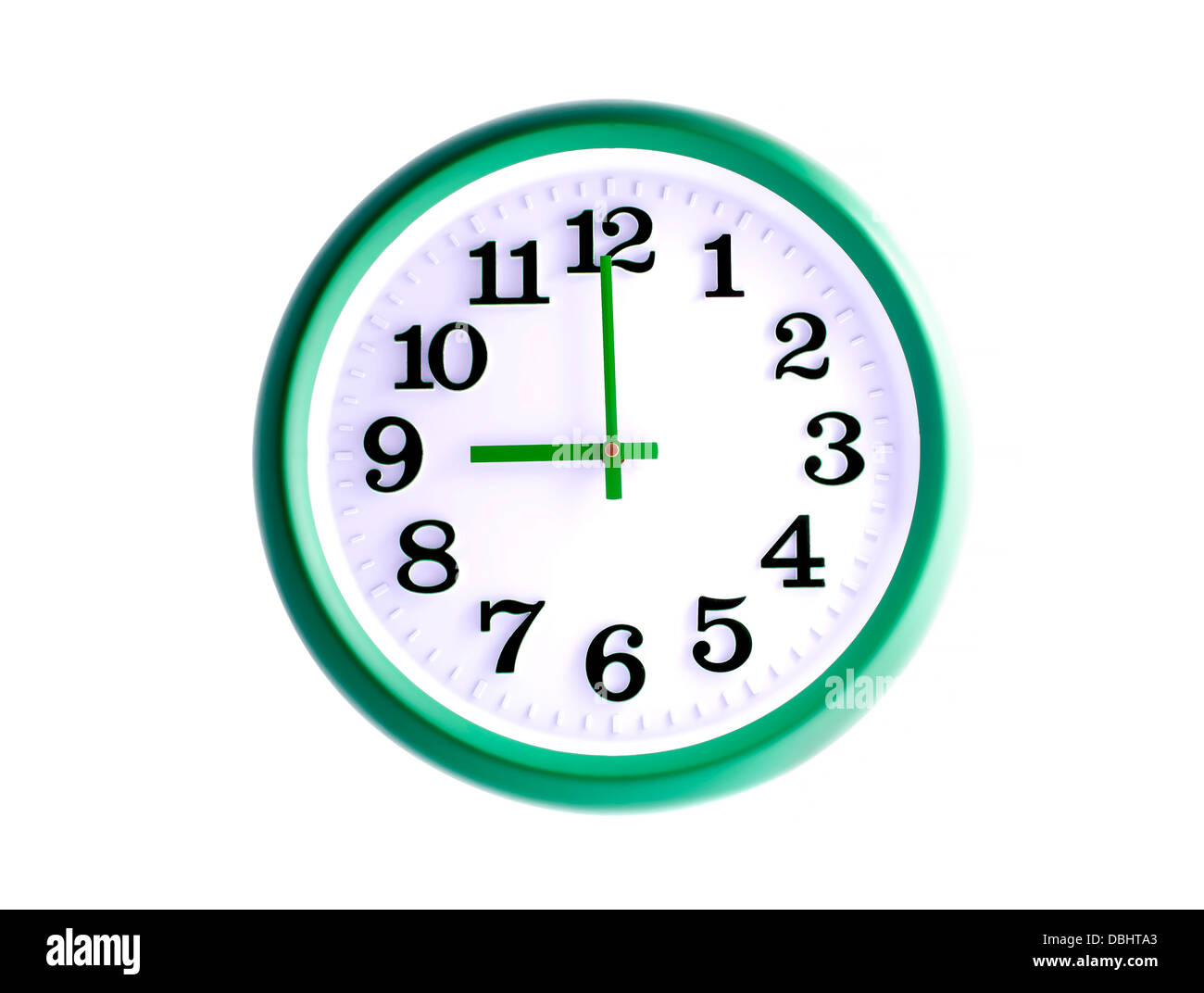 Isolated green wall clock on white background Stock Photo Alamy