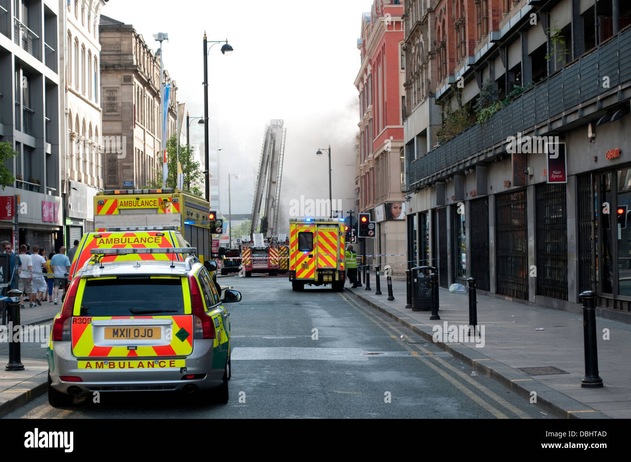 Fire in Oldham Street, Central Manchester, UK Stock Photo