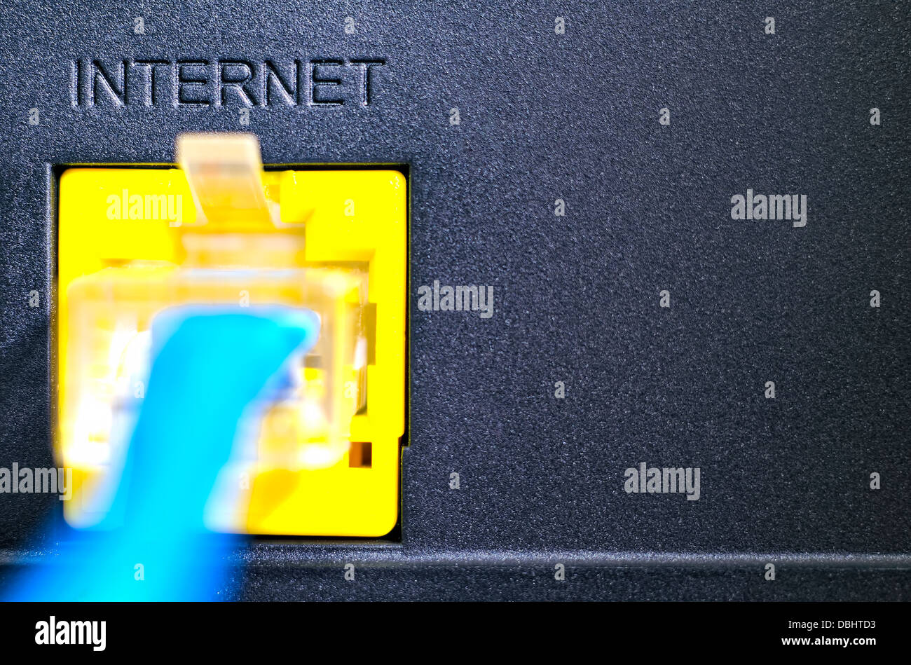 Socket for Internet connection, macro of internet and ethernet cable ...