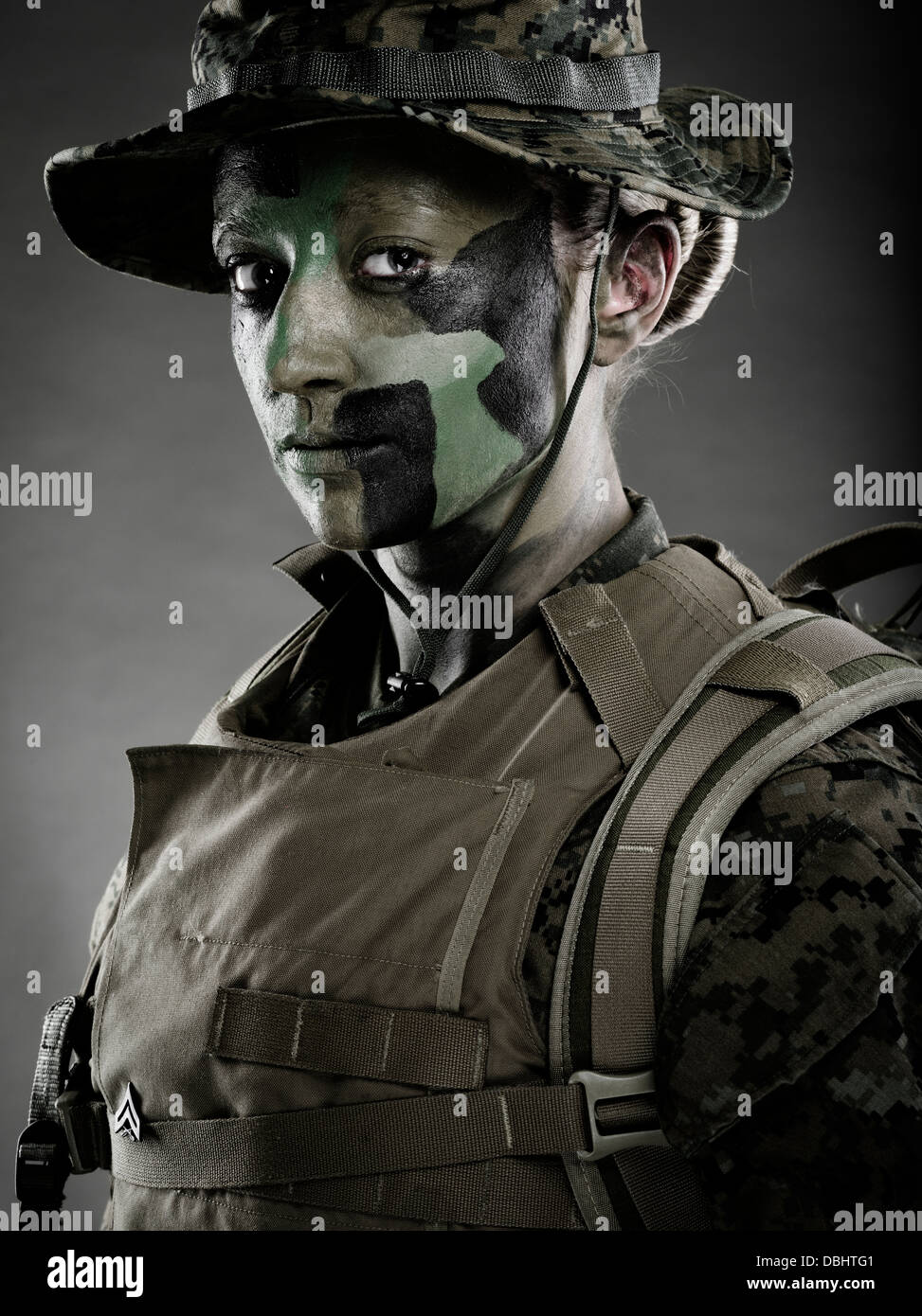 Portrait of Female United States Marine Corps Soldier in utility