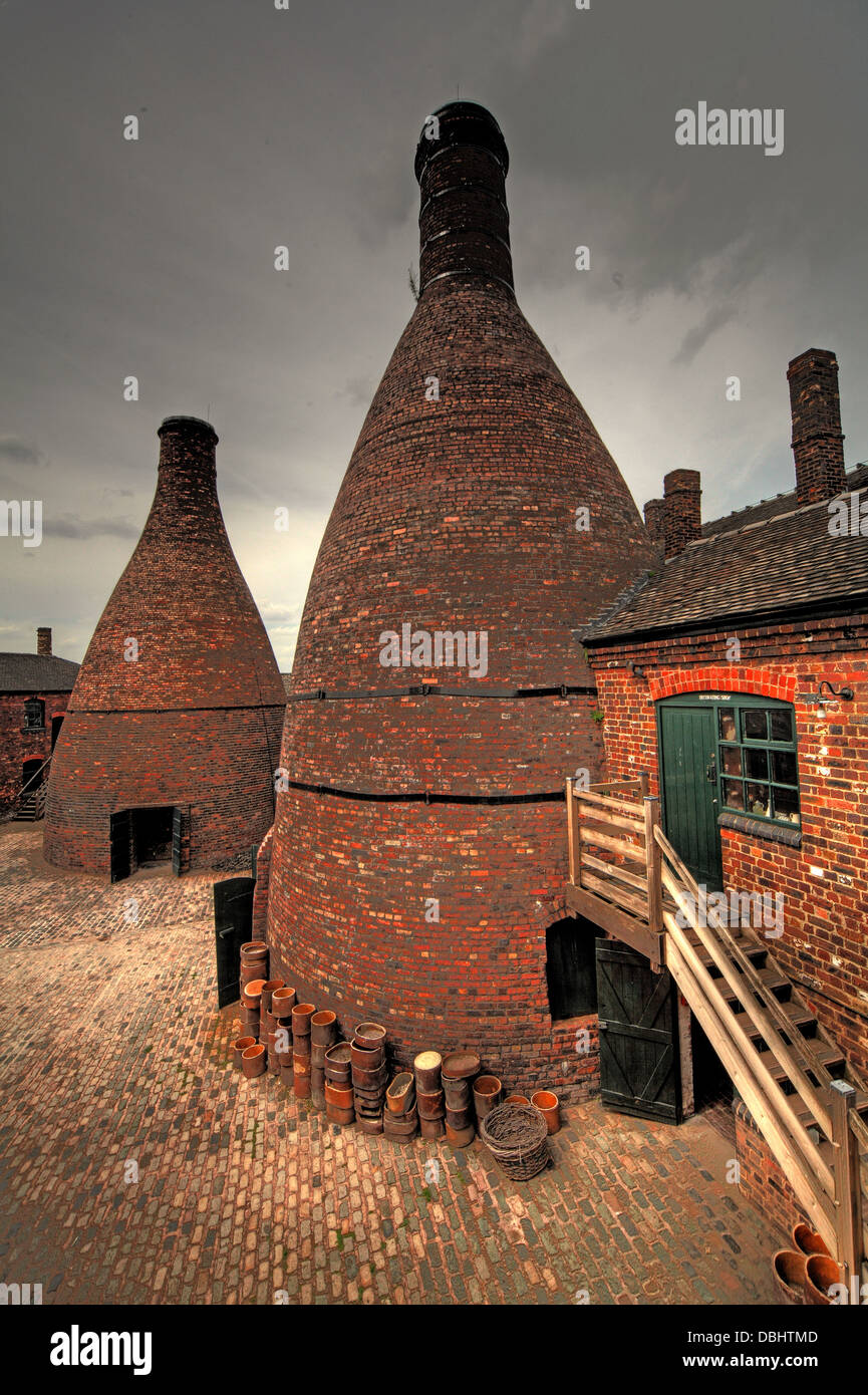 Potbanks in yard from Longton Stoke-On-Trent Great Britain showing potteries heritage at the Gladstone Pottery Museum Stock Photo