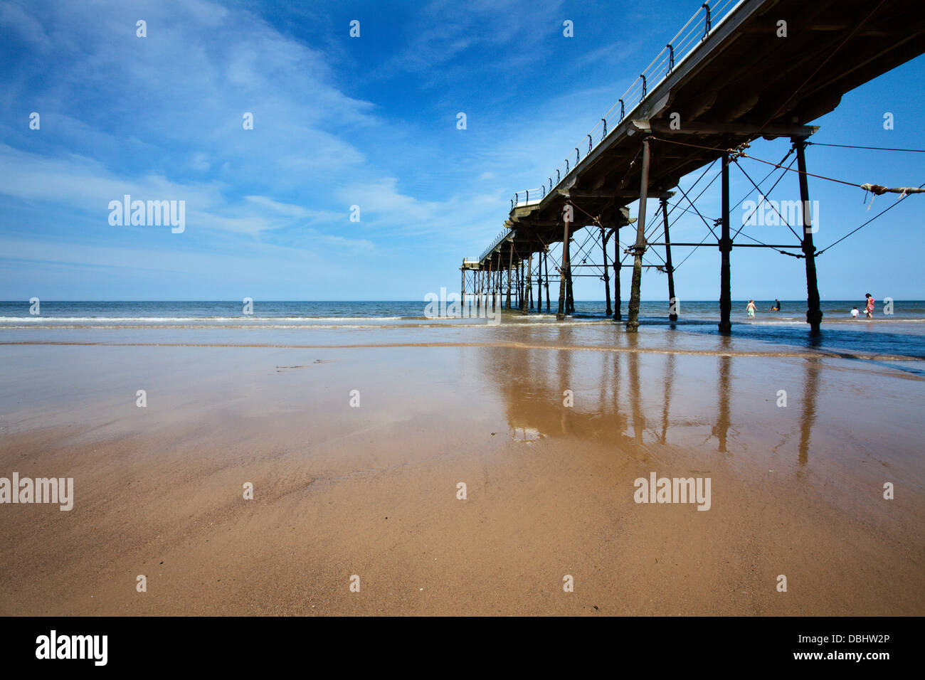 The Pier and Receding Tide at Saltburn by the Sea Redcar and Cleveland England Stock Photo