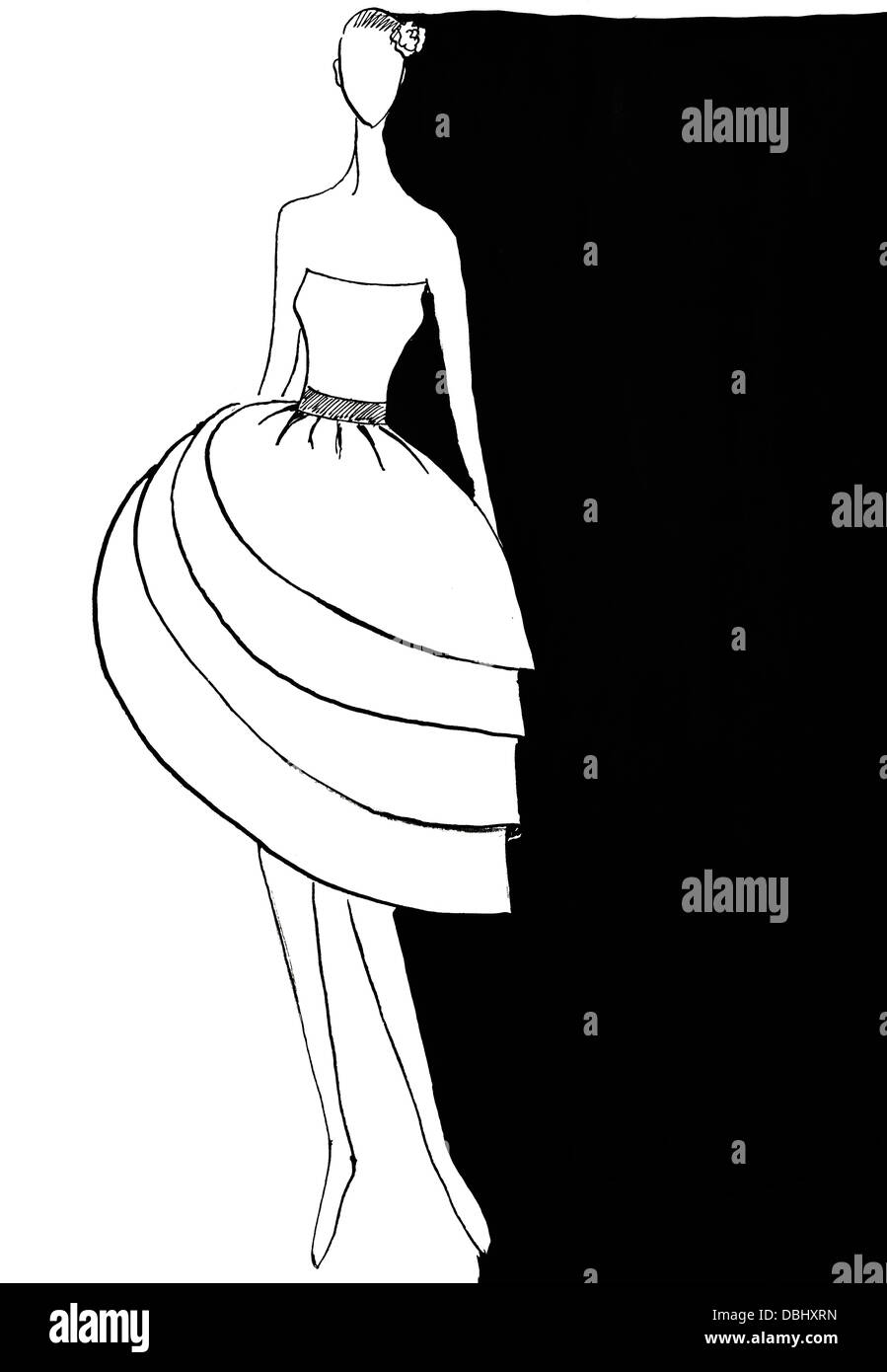 fashion of 20th Century short cocktail dress with a wide skirt in