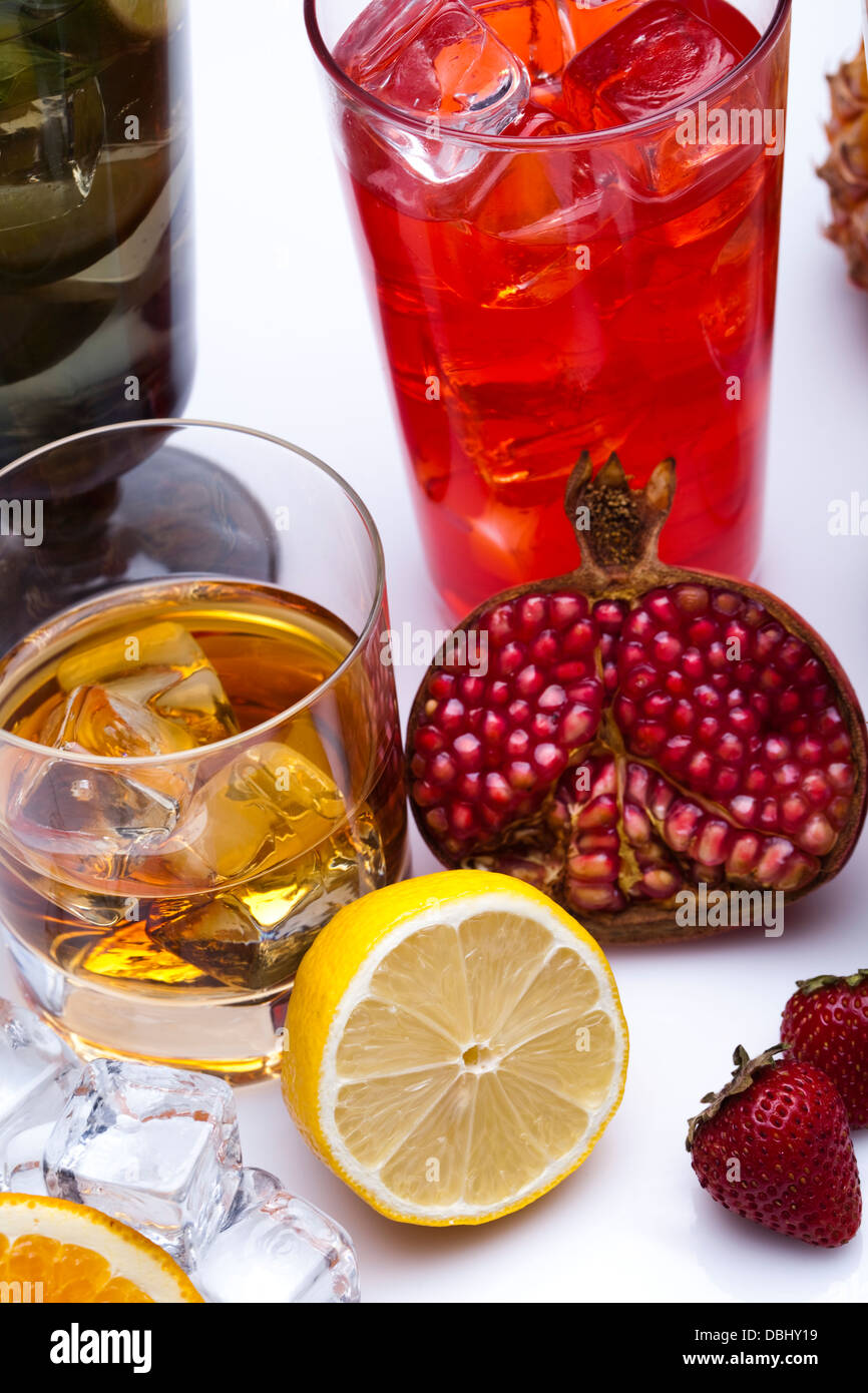 Alcohol drinks set with fruits Stock Photo Alamy