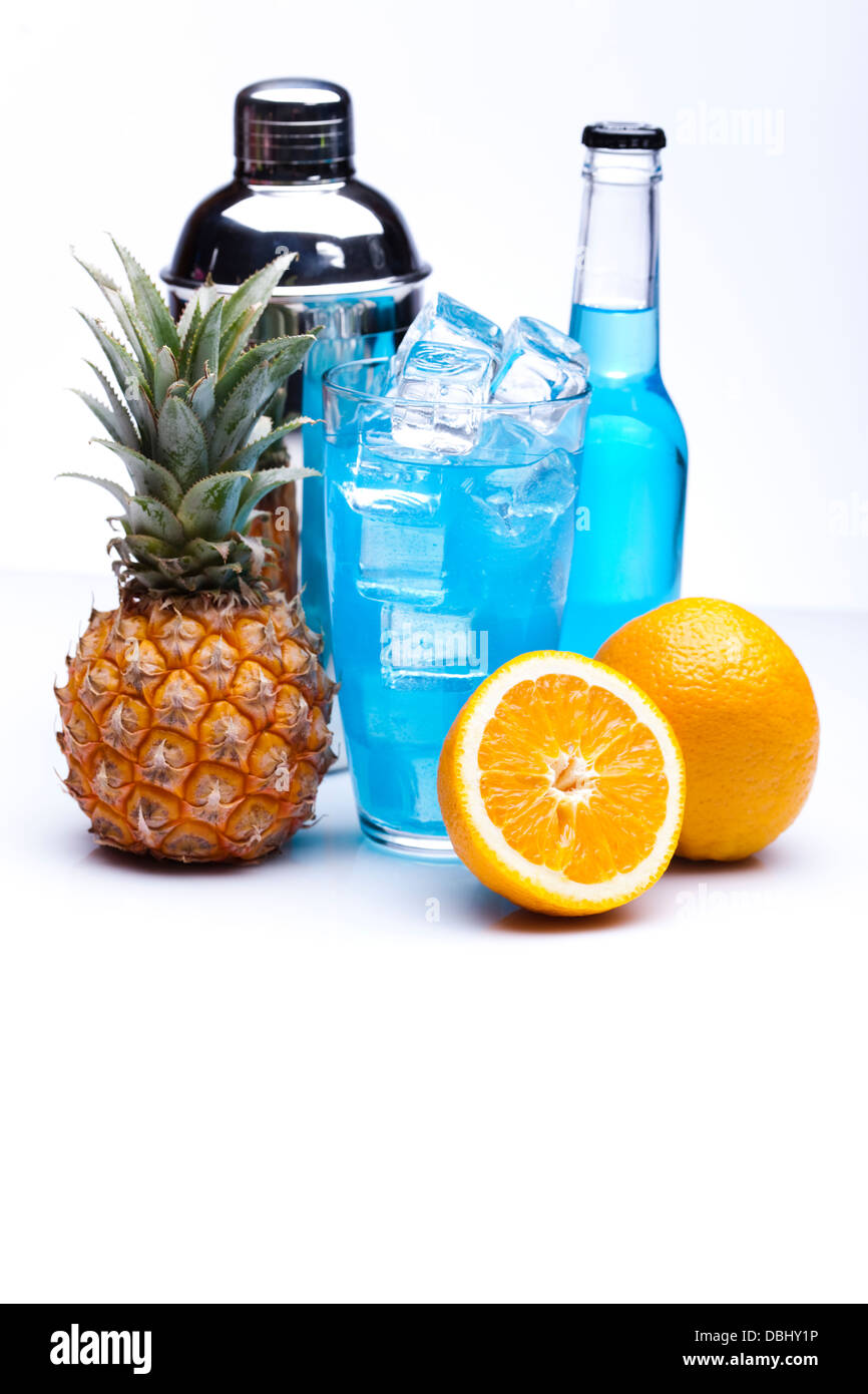 Alcohol drinks set with fruits Stock Photo