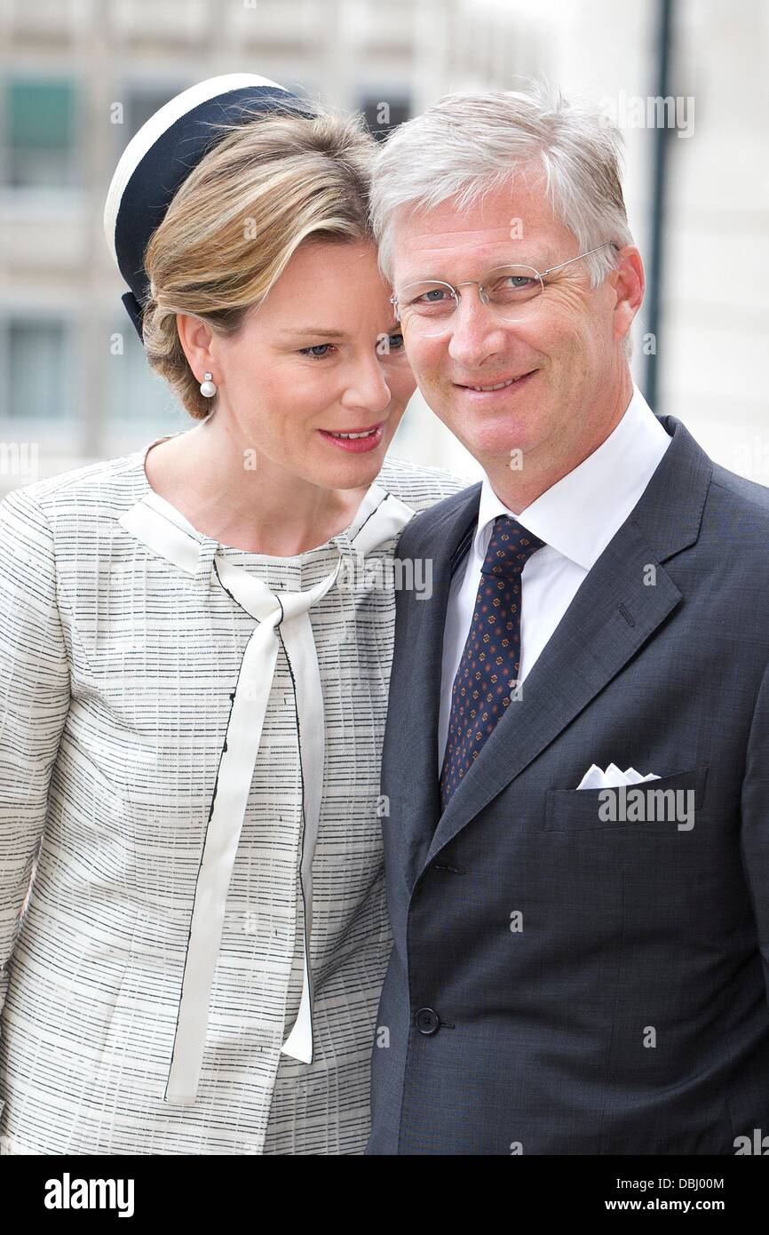 Brussels, Belgium. 31st July, 2013. King Philippe (Filip) and Queen Mathilde of Belgium attend the mass to commemorate the death of King Baudouin 20 years ago at the Cathedral in Brussels, Belgium, 31 July 2013. Photo: Patrick van Katwijk/dpa/Alamy Live News Stock Photo