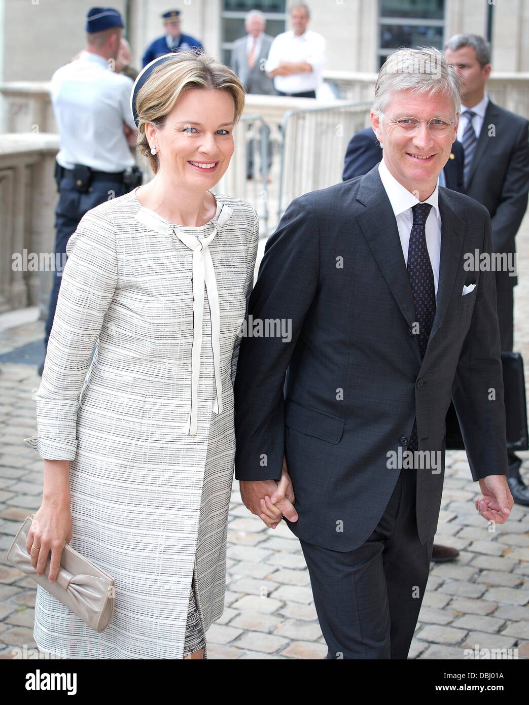 Brussels, Belgium. 31st July, 2013. King Philippe (Filip) and Queen Mathilde of Belgium attend the mass to commemorate the death of King Baudouin 20 years ago at the Cathedral in Brussels, Belgium, 31 July 2013. Photo: Patrick van Katwijk/dpa/Alamy Live News Stock Photo