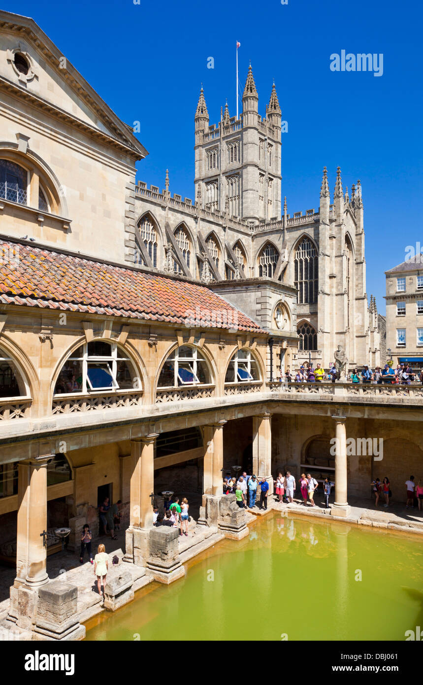 The Roman Baths, the great bath, the only hot springs in the UK, Bath city centre north east Somerset England UK GB EU Europe Stock Photo