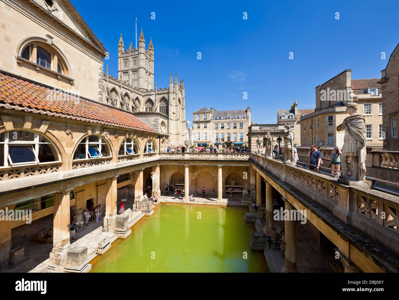 The Roman Baths, the great bath, the only hot springs in the UK, Bath city centre north east Somerset England UK GB EU Europe Stock Photo