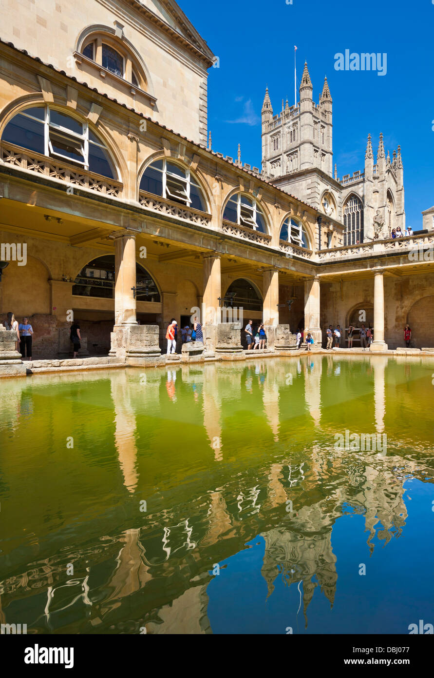 The Roman Baths, the great bath, the only hot springs in the UK, Bath city centre north east Somerset England UK GB EU Europe Stock Photo