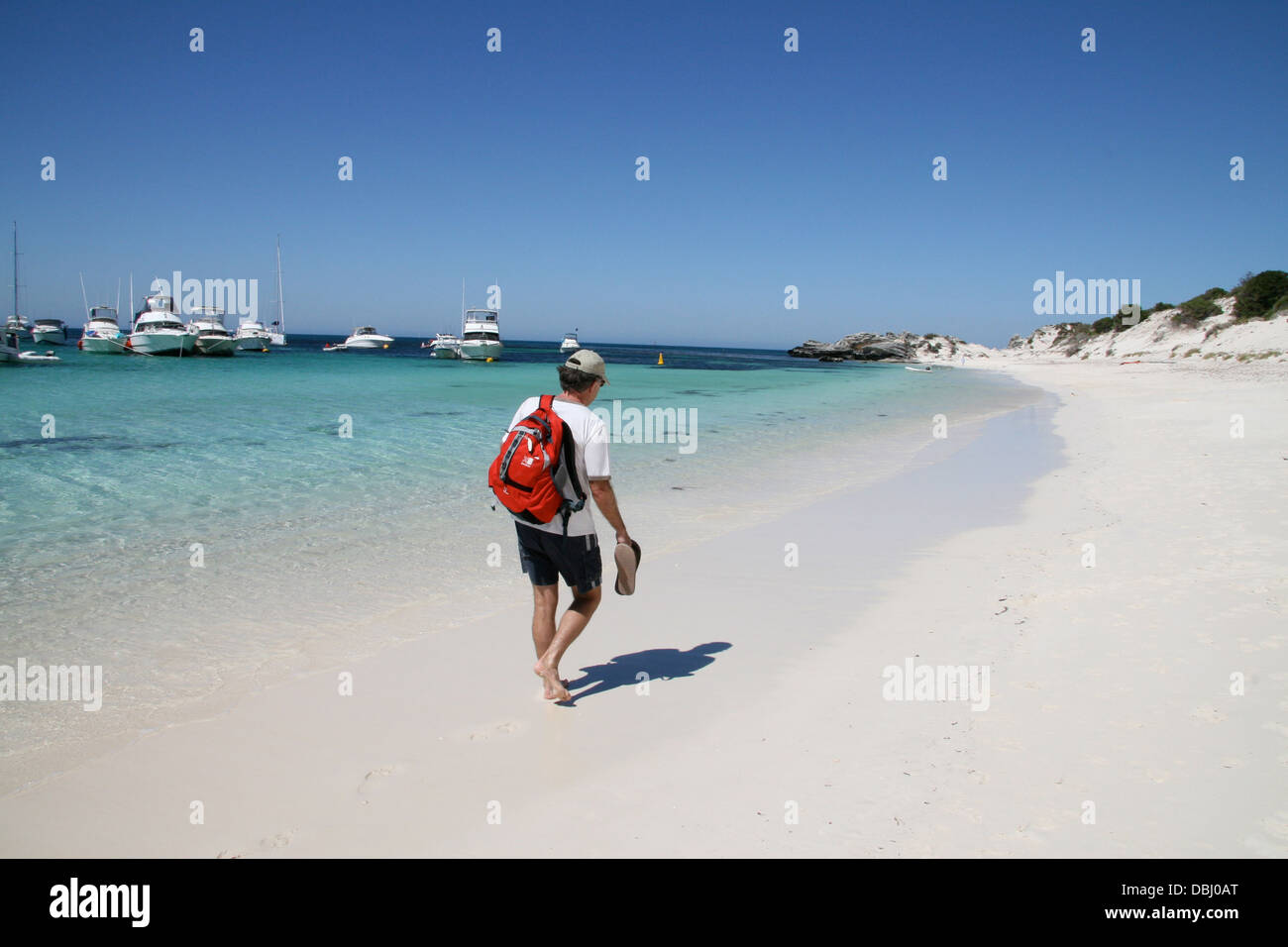 Walking on the beach of Rottnest Island, Western Australia Stock Photo