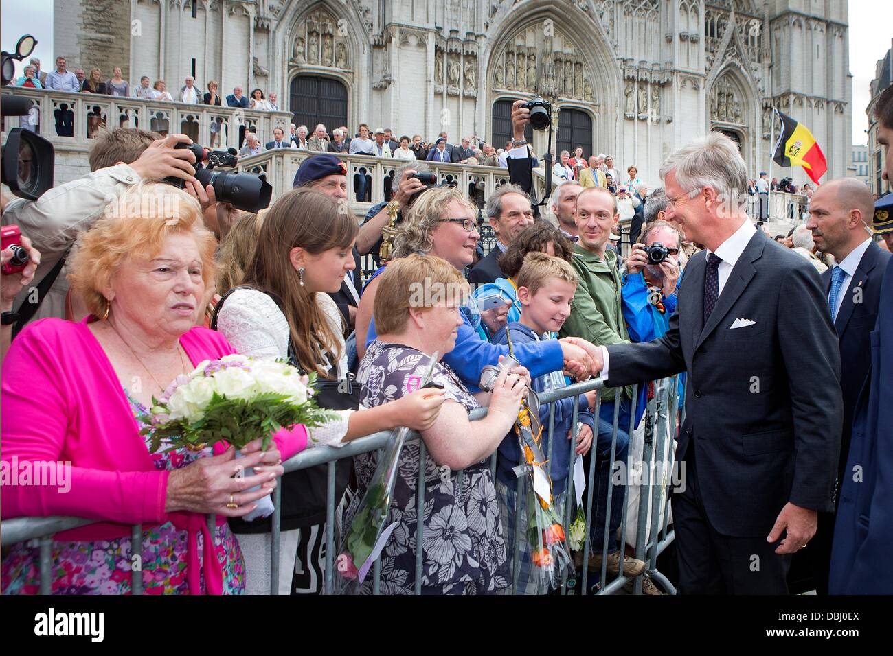 Brussels, Belgium. 31st July, 2013. King Philippe (Filip) of Belgium attends the mass to commemorate the death of King Baudouin 20 years ago at the Cathedral in Brussels, Belgium, 31 July 2013. Photo: Patrick van Katwijk/dpa/Alamy Live News Stock Photo