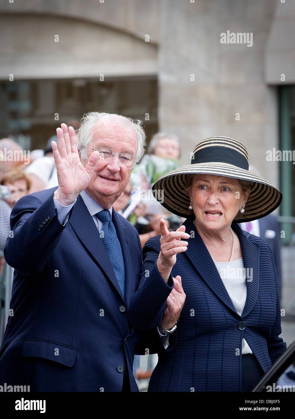 Brussels, Belgium. 31st July, 2013. King Albert and Queen Paola of Belgium attend the mass to commemorate the death of King Baudouin 20 years ago at the Cathedral in Brussels, Belgium, 31 July 2013. Photo: Patrick van Katwijk/dpa/Alamy Live News Stock Photo