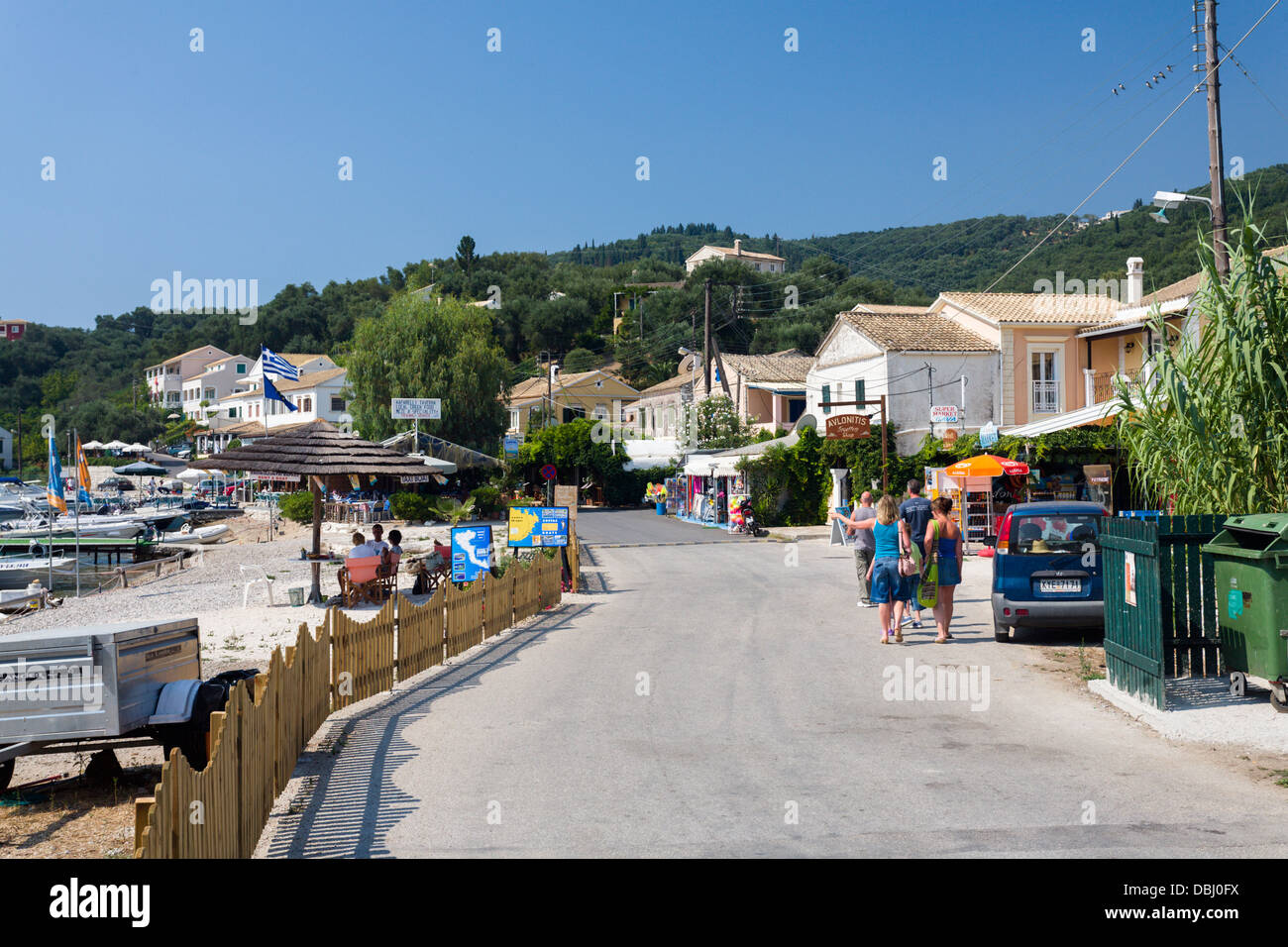 The main street through Agios Stefanos North East Corfu Stock Photo