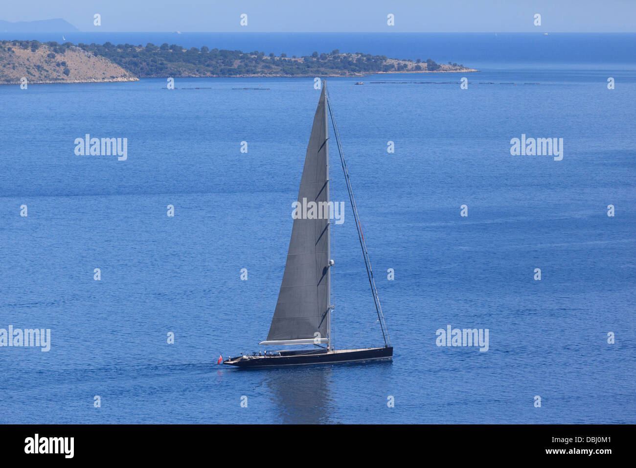 The super yacht Aglaia sailing off Kerasia in Corfu Stock Photo