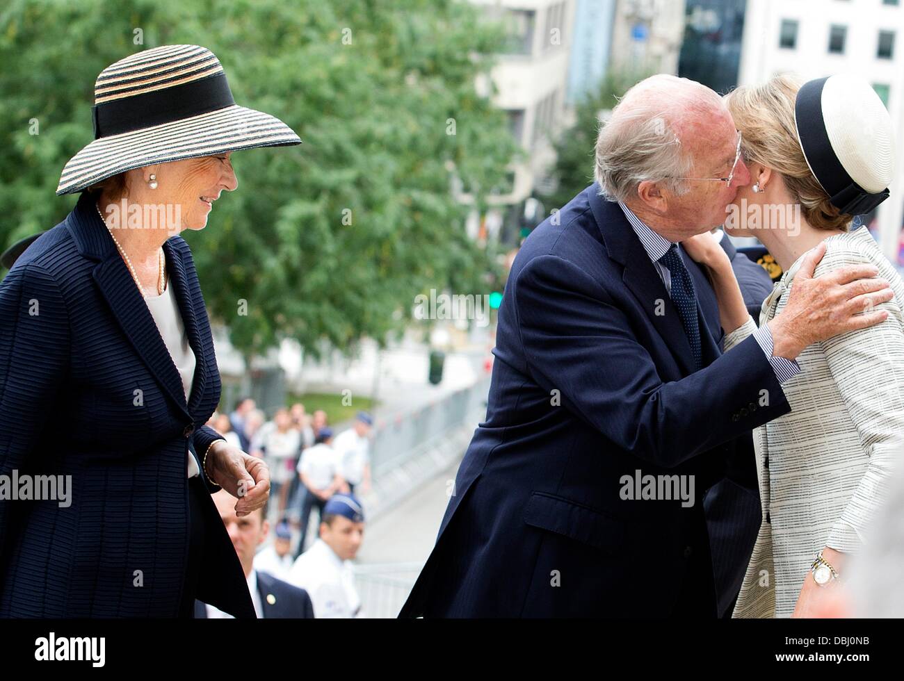 Brussels, Belgium. 31st July, 2013. Queen Mathilde, King Albert and Queen Paola of Belgium attend the mass to commemorate the death of King Baudouin 20 years ago at the Cathedral in Brussels, Belgium, 31 July 2013. Photo: Patrick van Katwijk/dpa/Alamy Live News Stock Photo