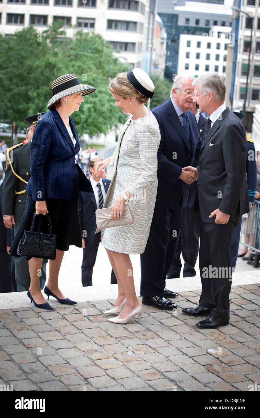 Brussels, Belgium. 31st July, 2013. King Philippe (Filip), Queen Mathilde, King Albert and Queen Paola of Belgium attend the mass to commemorate the death of King Baudouin 20 years ago at the Cathedral in Brussels, Belgium, 31 July 2013. Photo: Patrick van Katwijk/dpa/Alamy Live News Stock Photo