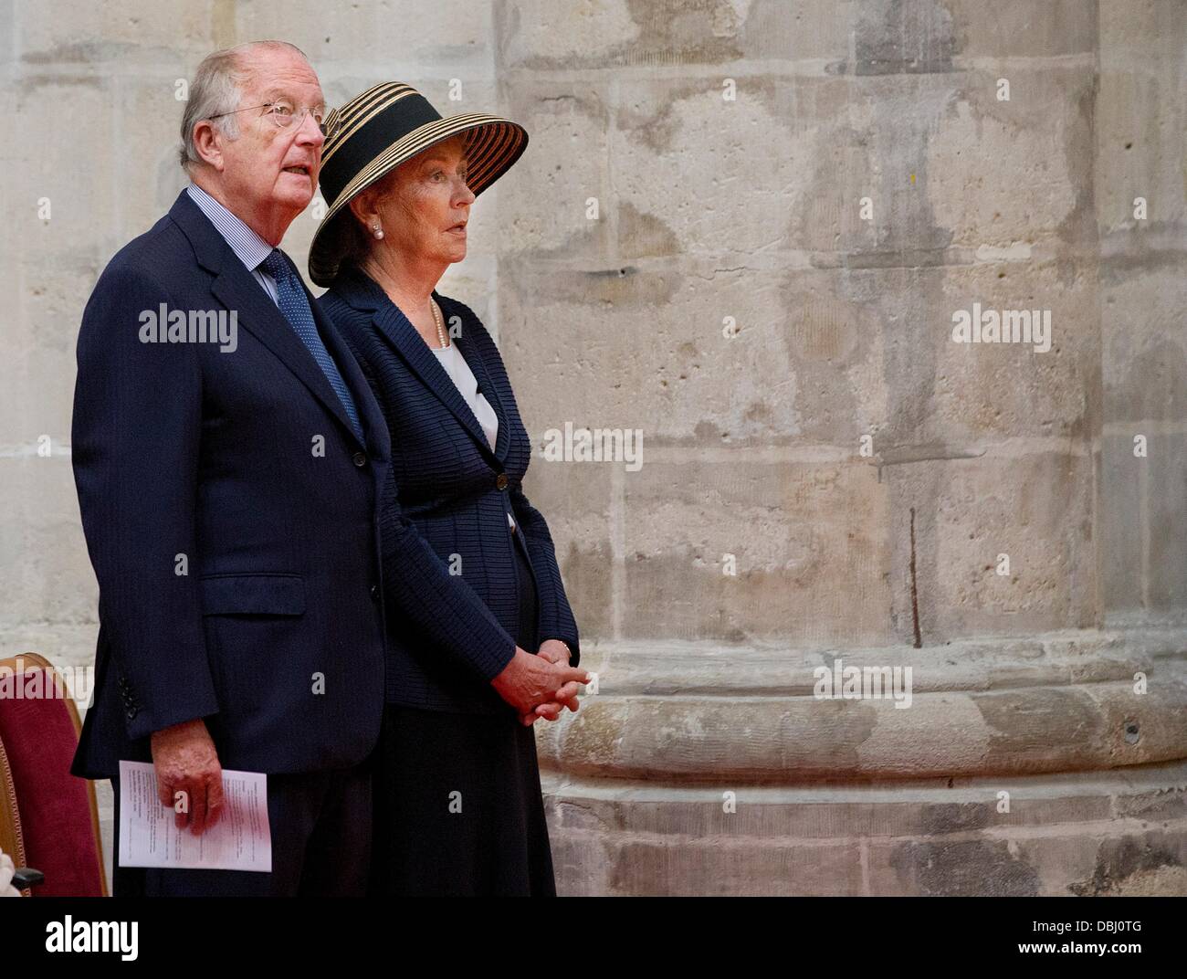 Brussels, Belgium. 31st July, 2013. King Albert and Queen Paola of Belgium attend the mass to commemorate the death of King Baudouin 20 years ago at the Cathedral in Brussels, Belgium, 31 July 2013. Photo: Patrick van Katwijk/dpa/Alamy Live News Stock Photo