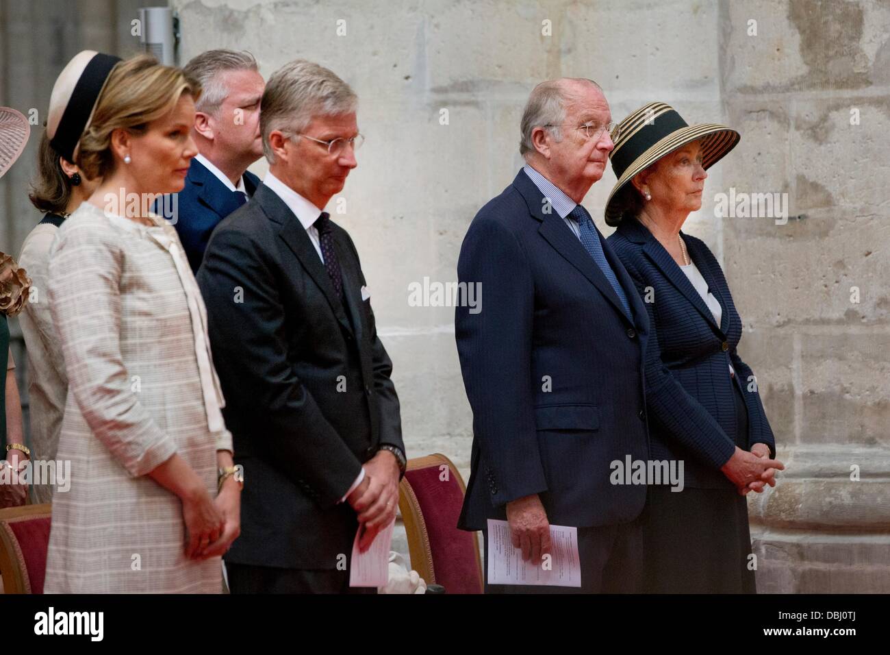 Brussels, Belgium. 31st July, 2013. King Philippe (Filip), Queen Mathilde, King Albert and Queen Paola of Belgium attend the mass to commemorate the death of King Baudouin 20 years ago at the Cathedral in Brussels, Belgium, 31 July 2013. Photo: Patrick van Katwijk/dpa/Alamy Live News Stock Photo