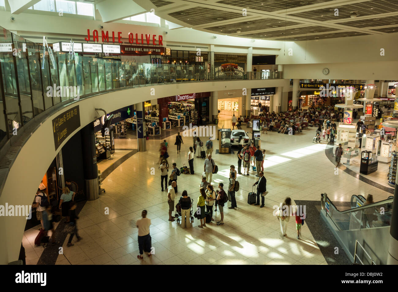 The Departure Lounge at Gatwick Airport London, showing the entrance to the Duty Free shopping area. Stock Photo