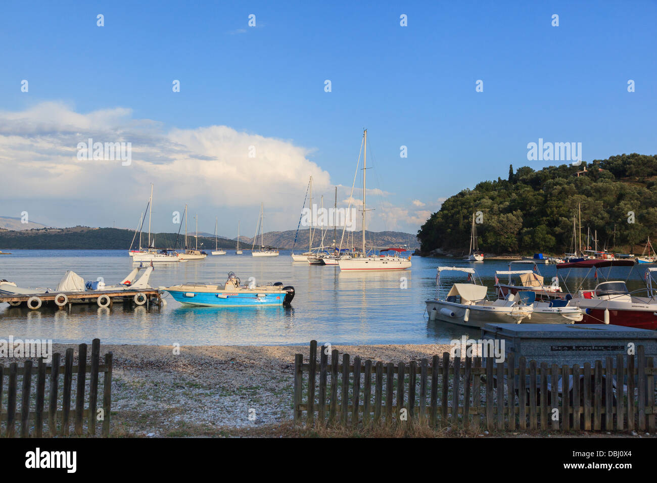The harbour at Agios Stephanos or San Stefano in North Eastern Corfu Stock Photo