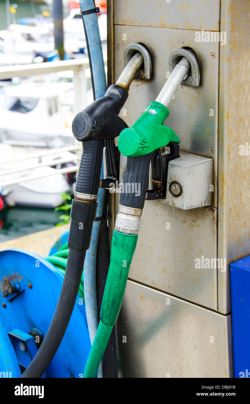 fuel pump at gas station in the port of Luarca Stock Photo