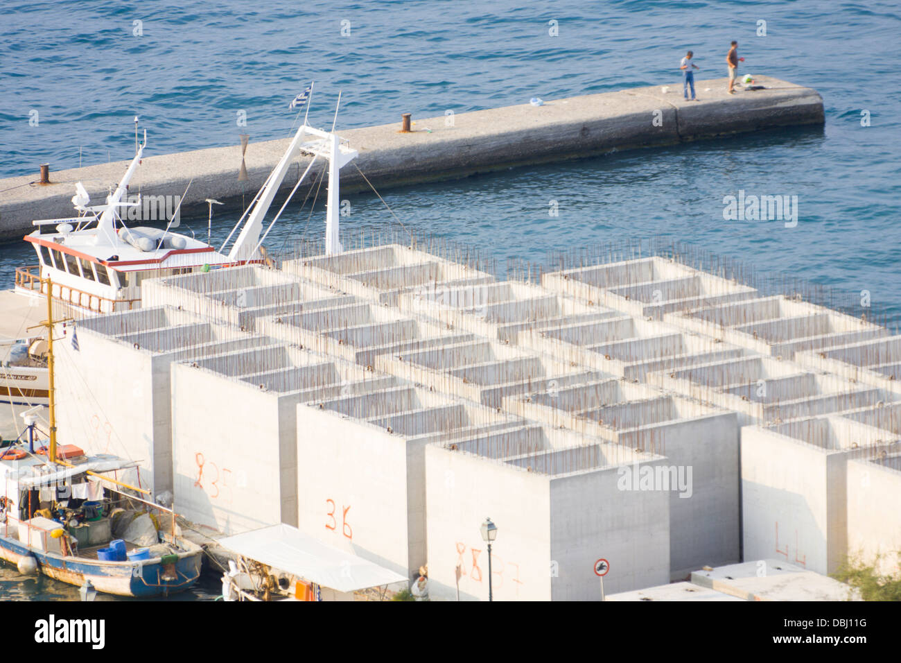 Building work in Corfu harbour Stock Photo