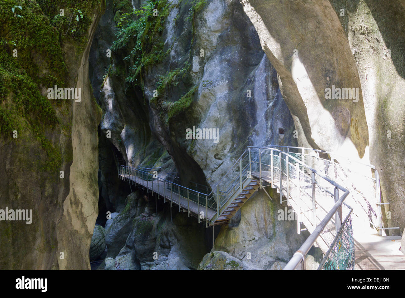 Walkways at the Devil's bridge gorge at Le Jotty in the French Alps Stock Photo