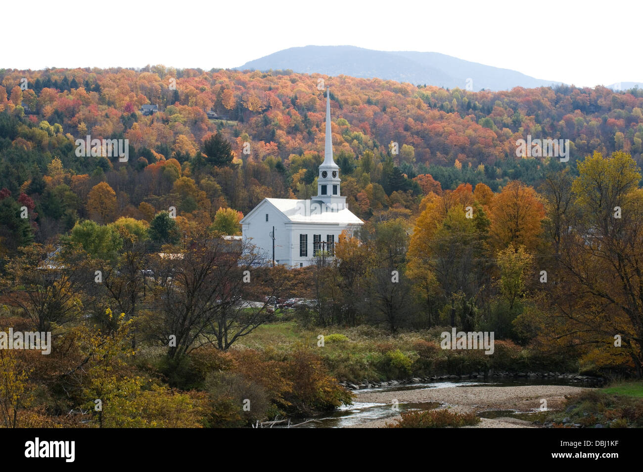 Vermont: Green Mtns / Stowe - view of church Stock Photo