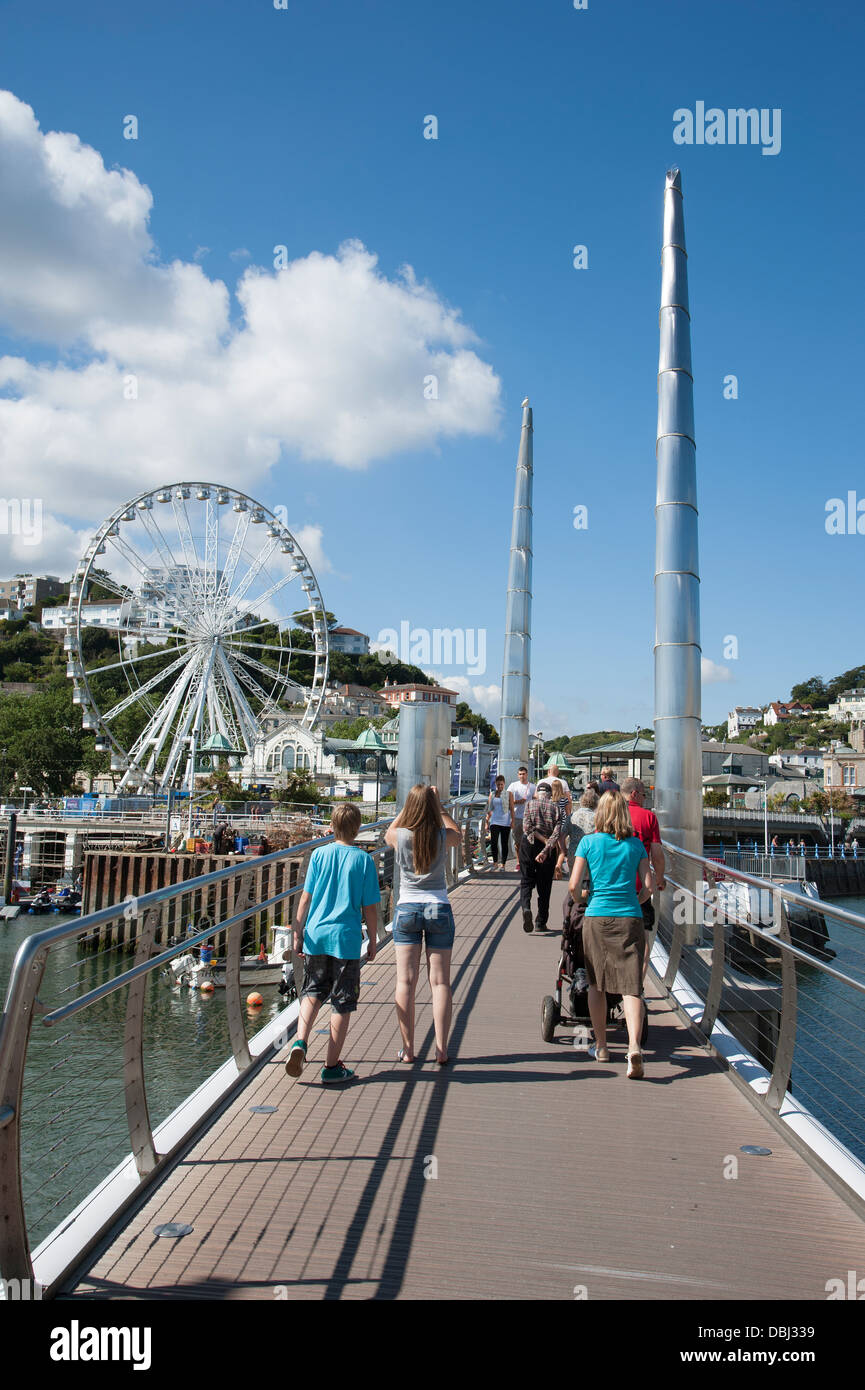Torquay, Devon, England UK the inner harbour and Millennium Bridge in this popular seaside resort Stock Photo