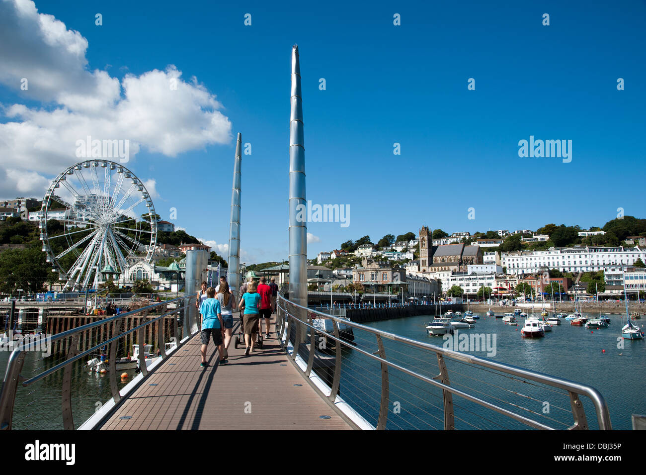 Torquay, Devon, England UK the inner harbour and Millennium Bridge in this popular seaside resort Stock Photo