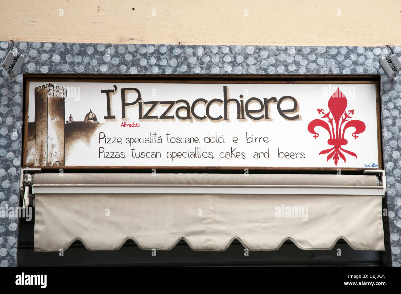 Pizzacchiere Pizzaria Restaurant, Sign, Florence, Tuscany, Italy Stock Photo