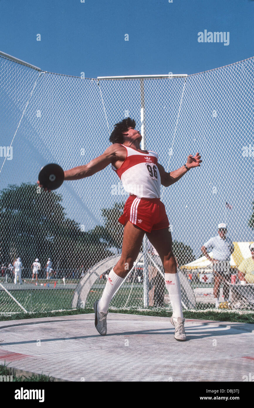 Male discus thrower in action Stock Photo Alamy