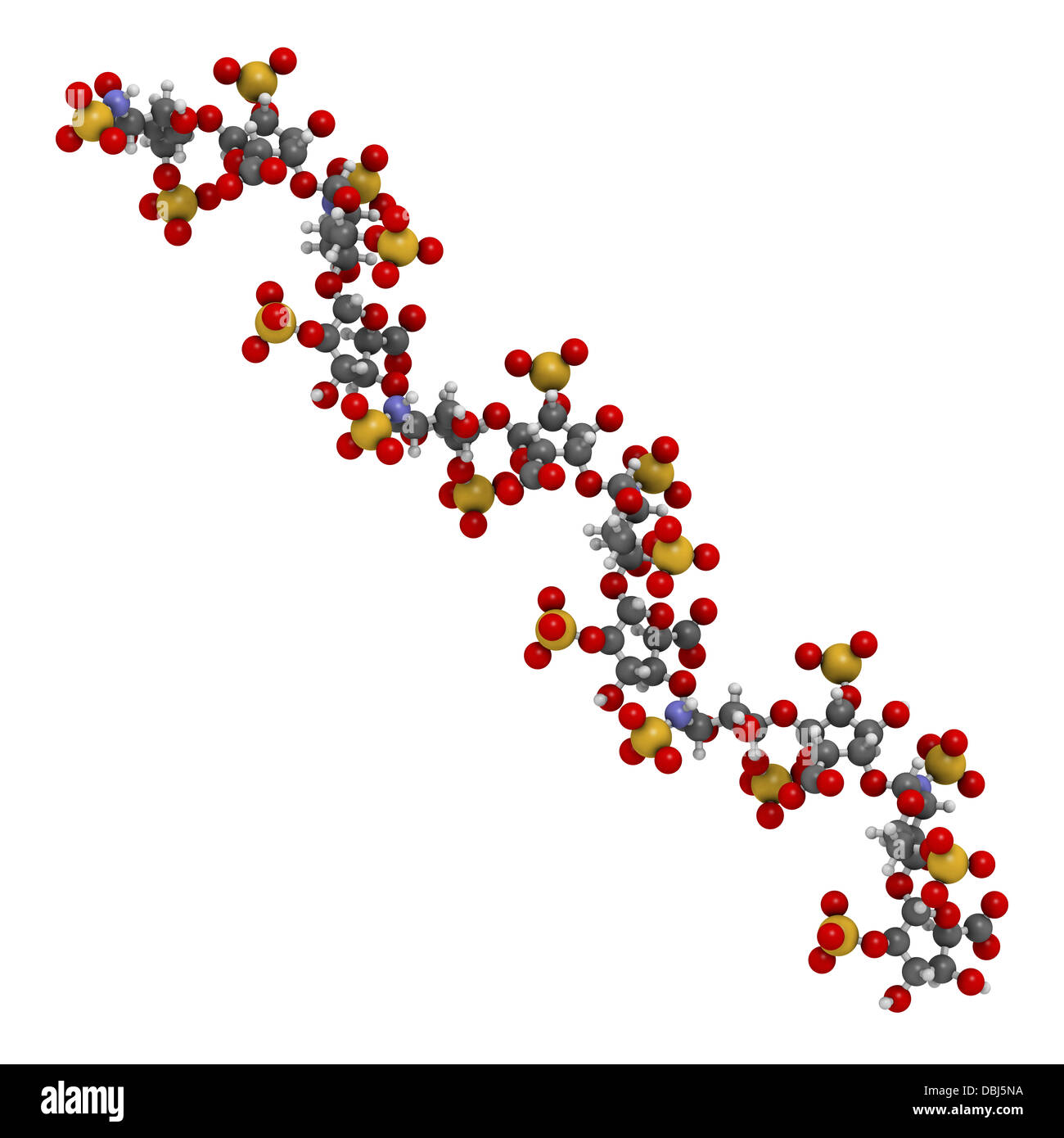 Heparin anticoagulant drug, chemical structure. Atoms are represented