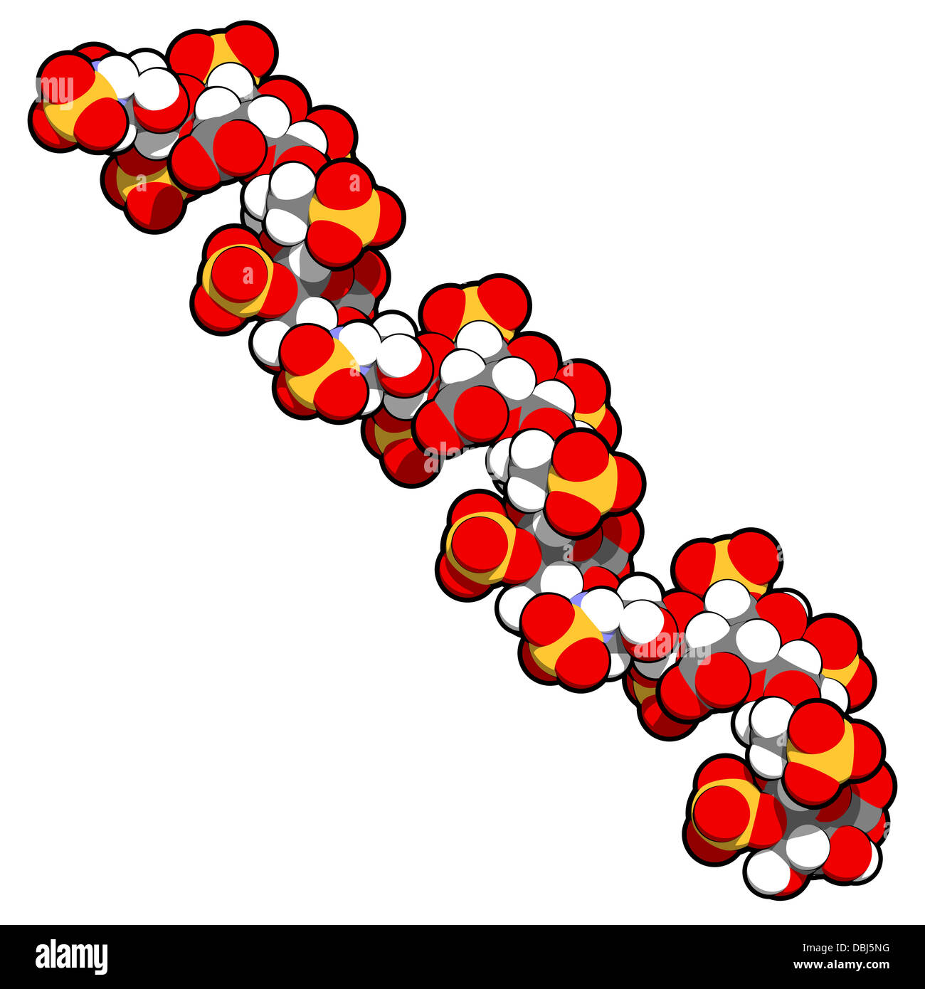 Heparin anticoagulant drug, chemical structure. Atoms are represented as spheres with conventional color coding Stock Photo