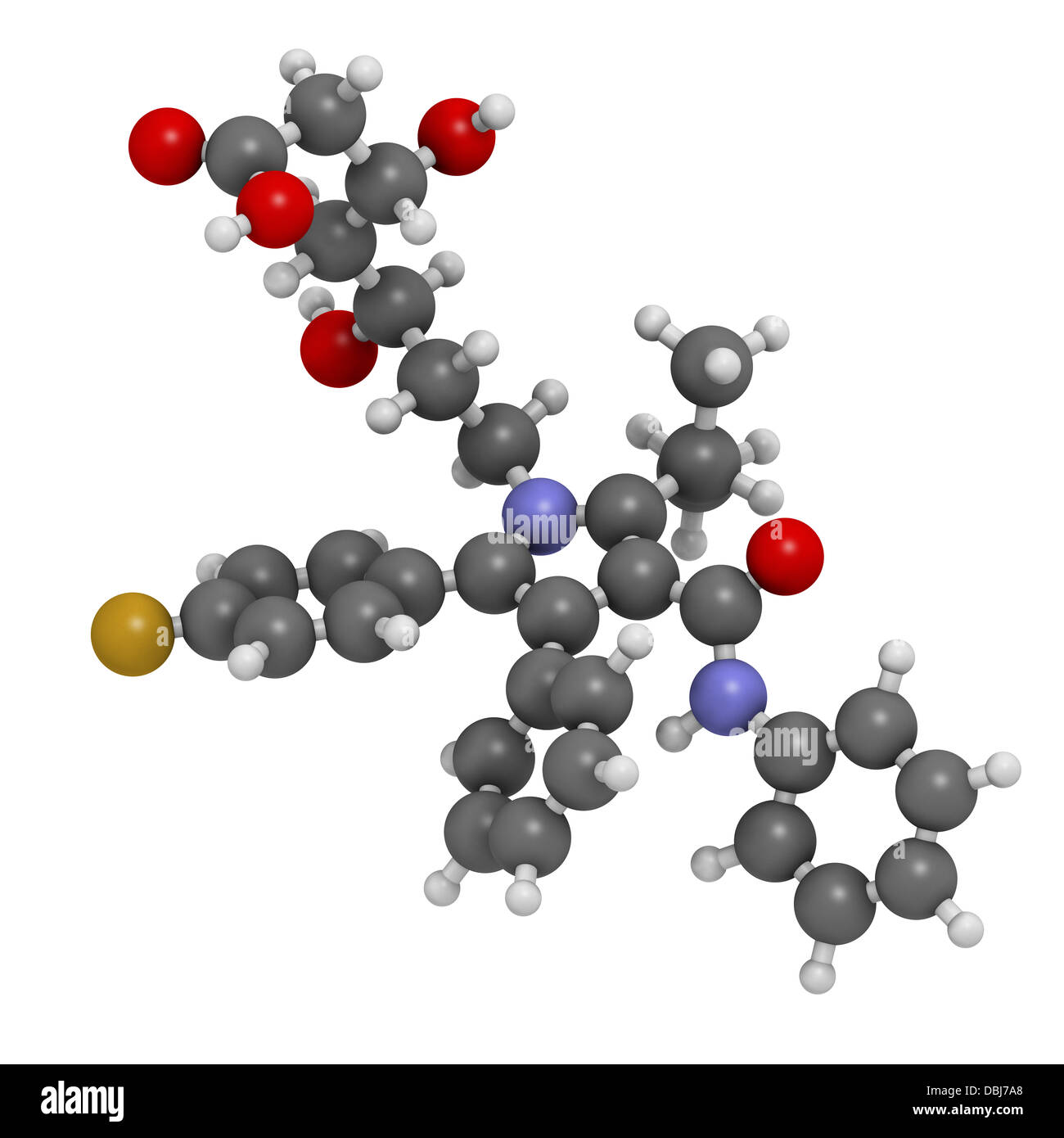 Atorvastatin cholesterol lowering drug (statin class), chemical structure. Atoms are represented