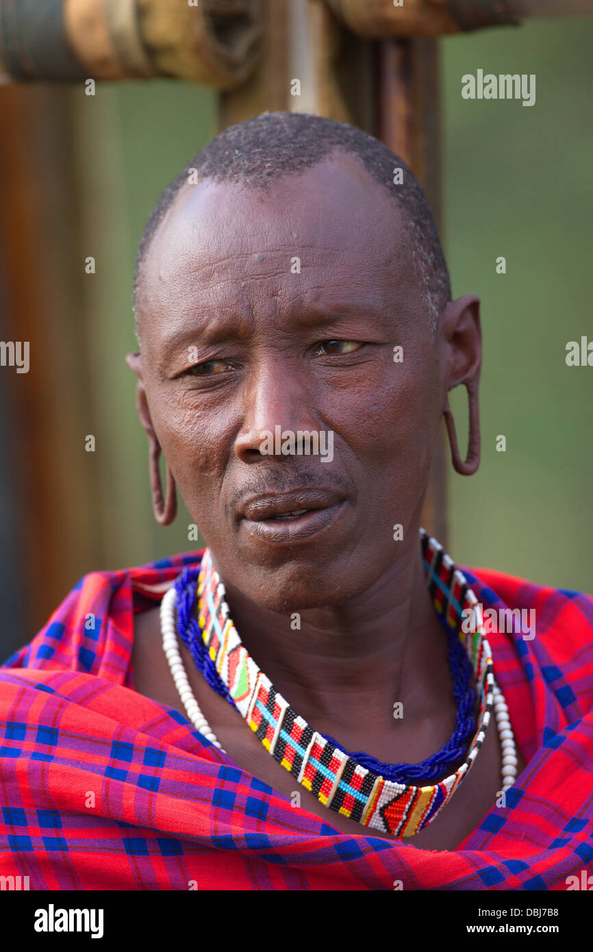 Portrait of Masai Tribesman. Missing tooth. Selenkay Conservancy. Kenya, Africa. Stock Photo