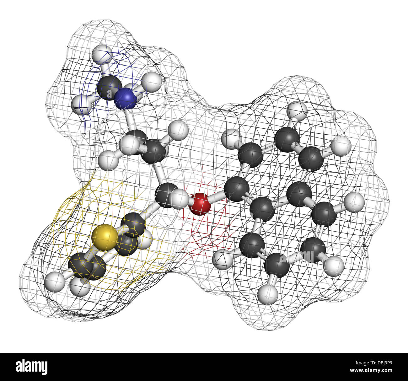 Duloxetine antidepressant drug (SNRI class), chemical structure. Also