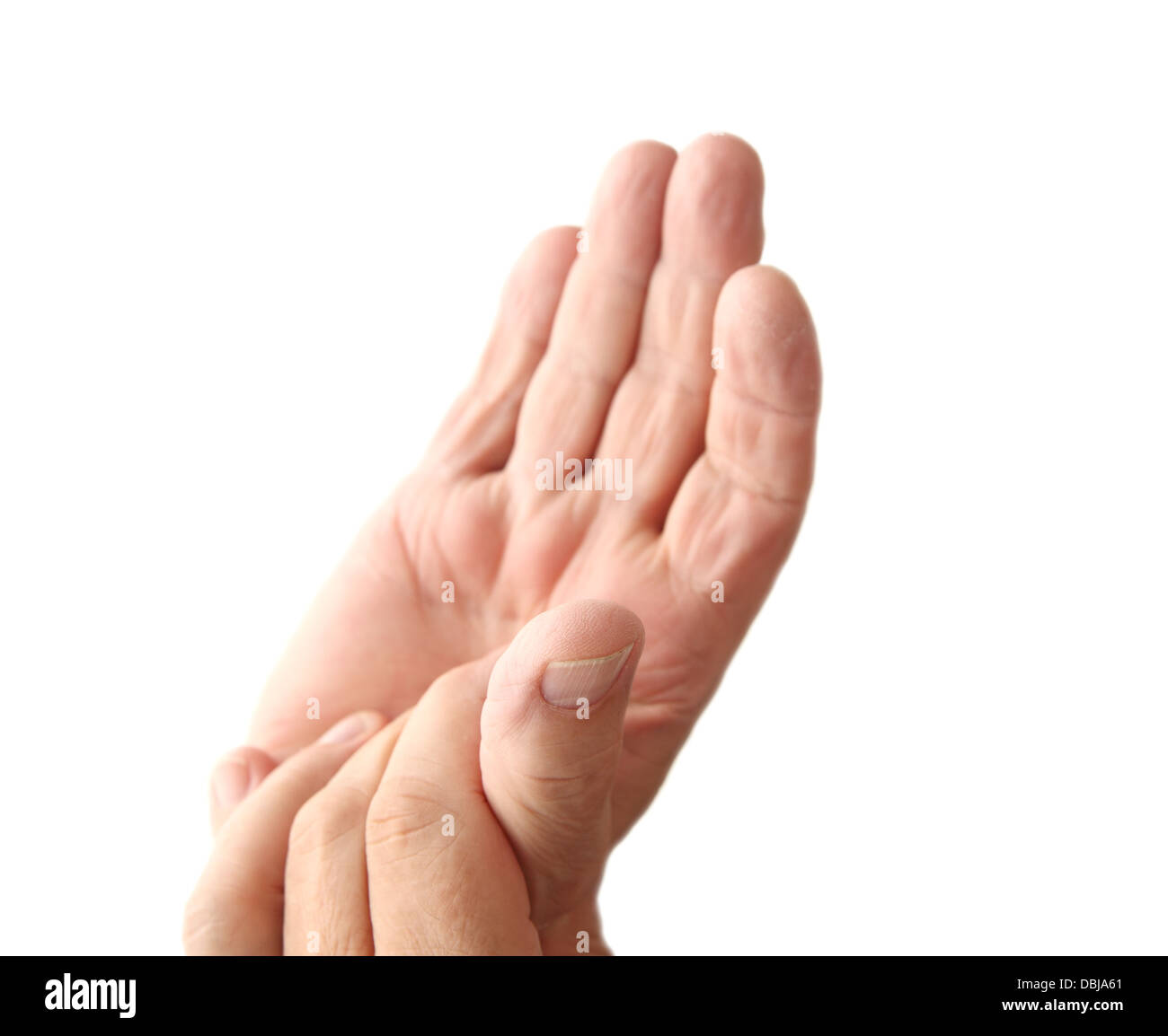 closeup of man with pain in his finger Stock Photo