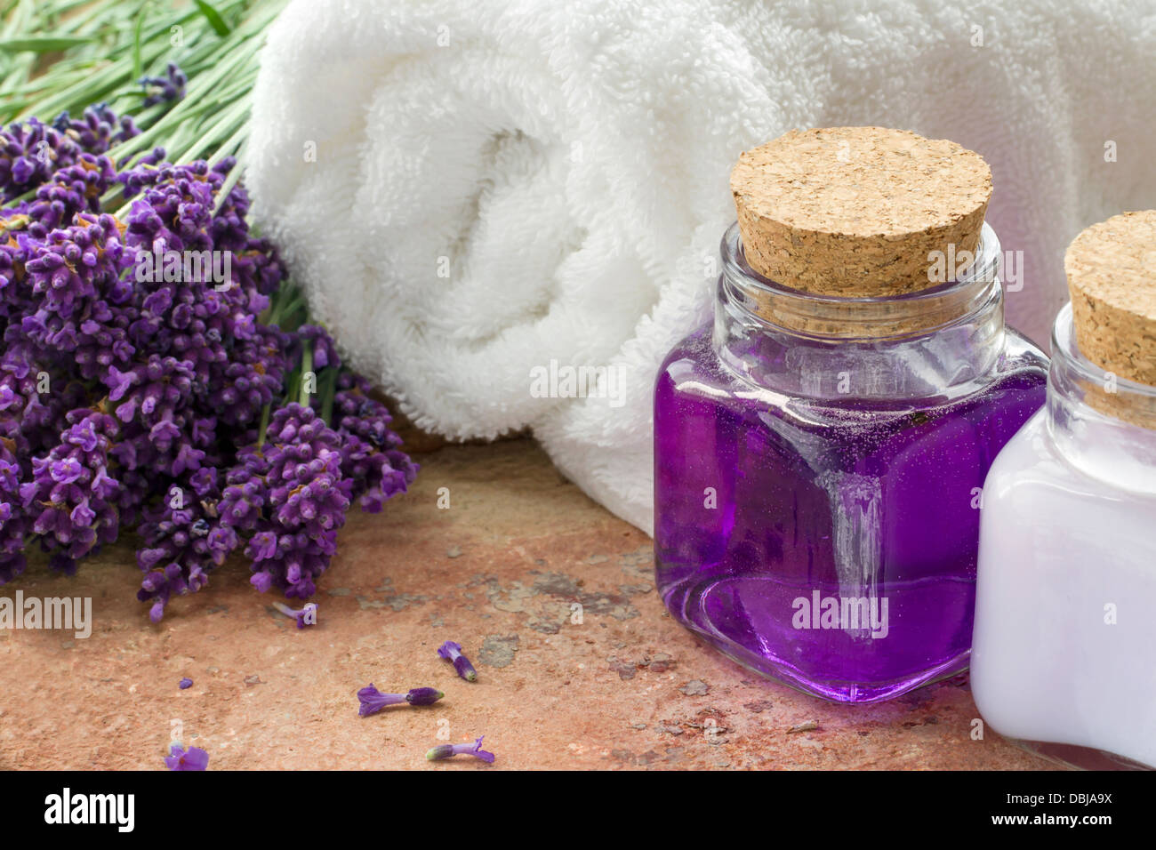 Spa wellness products with lavender Stock Photo