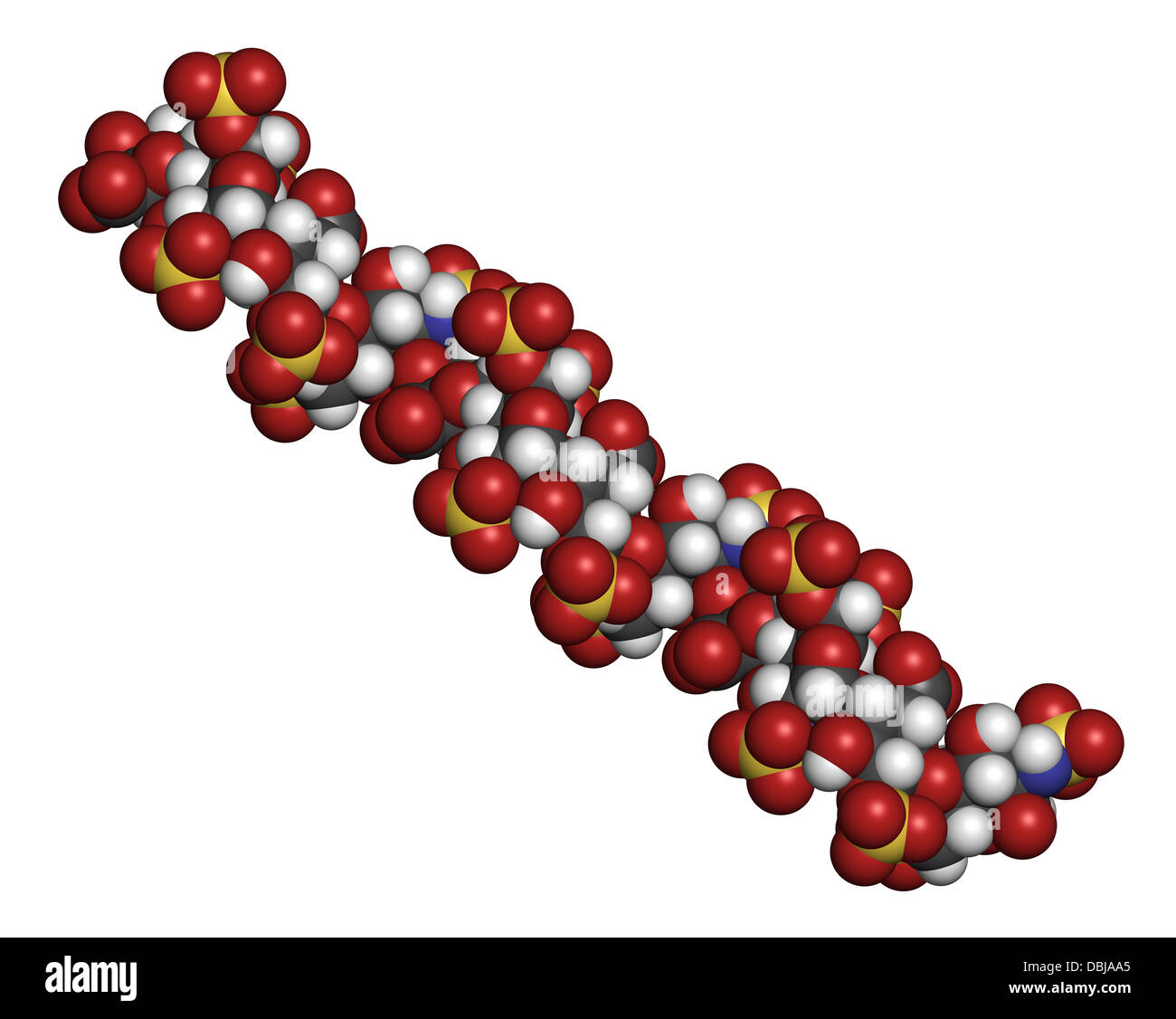 Heparin anticoagulant drug, chemical structure. Atoms are represented