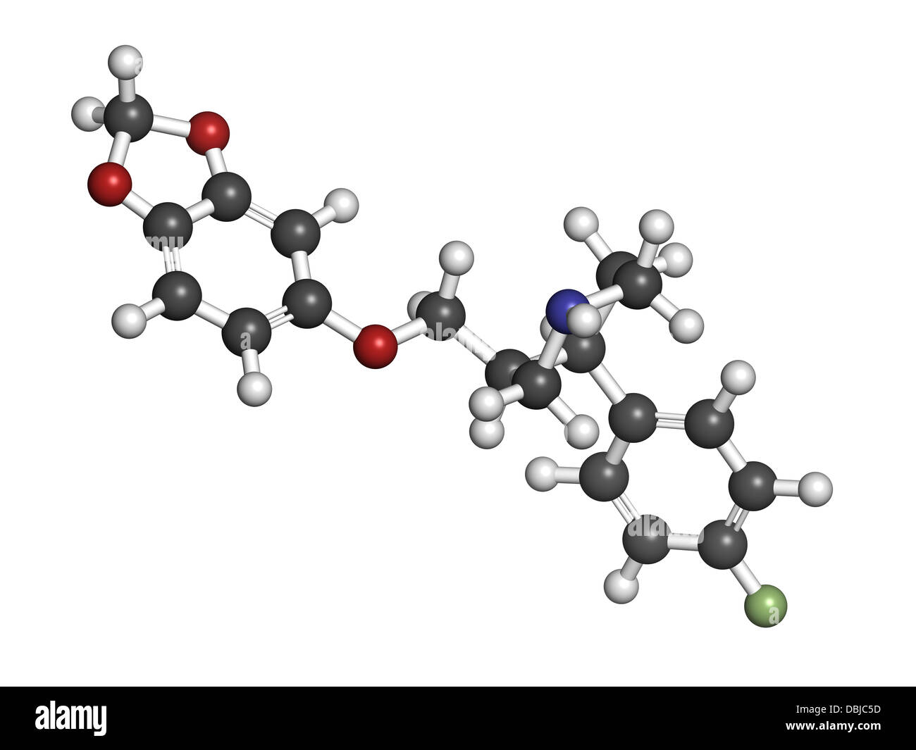 Paroxetine antidepressant drug (SSRI class), chemical structure Stock